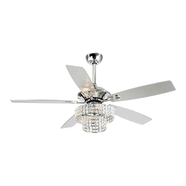 52 in. Chrome Indoor 4-Light Crystal Shade Ceiling Fan with Light Kit and Remote Control