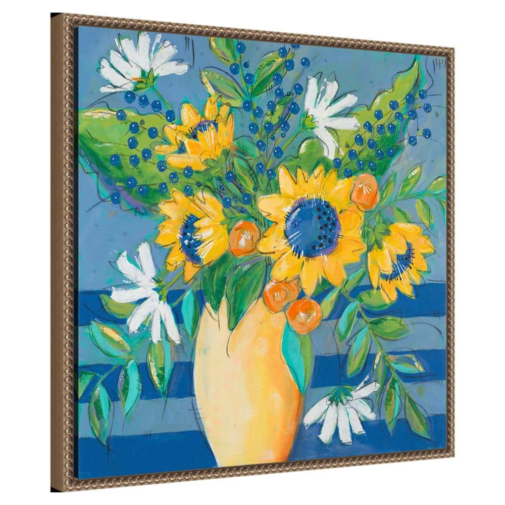 Floral Bursts Among the Blue Canvas Print with Bronze Frame