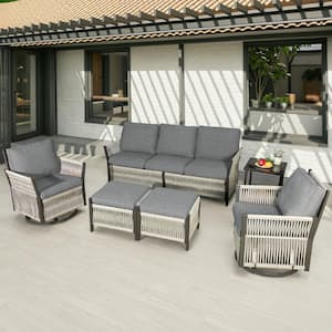 Nyajiah 6-Piece Wicker Patio Conversation Set with Dark Gray Cushions