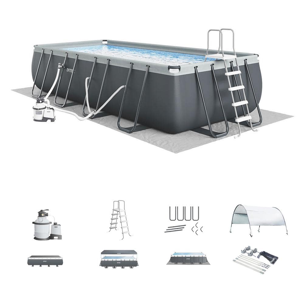 Intex 24FT x 12FT Gray Rectangular Above Ground Pool Set with Filter Pump