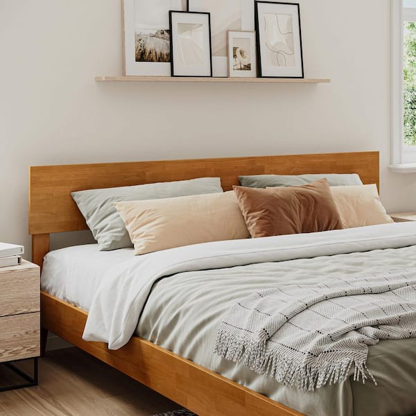 Orlando Light Toffee Natural Bronze King Modern Solid Wood Panel Headboard with Attachable Charger