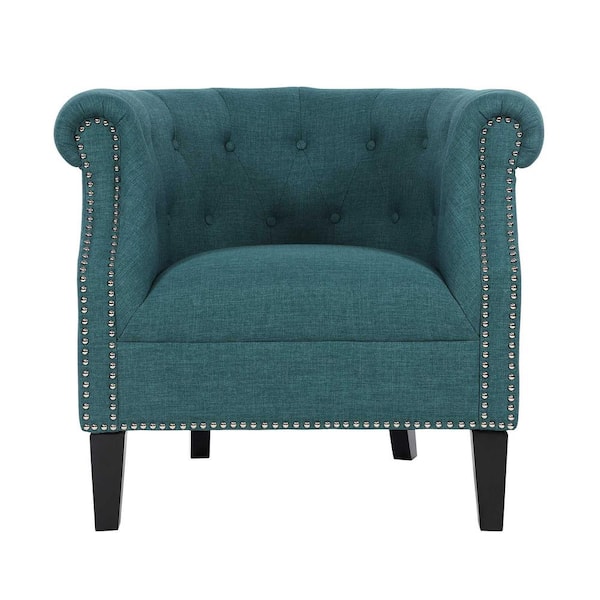 EVERGLADE HOME Carmen Teal Textured Upholstery Tufted Barrel Back Accent Chair