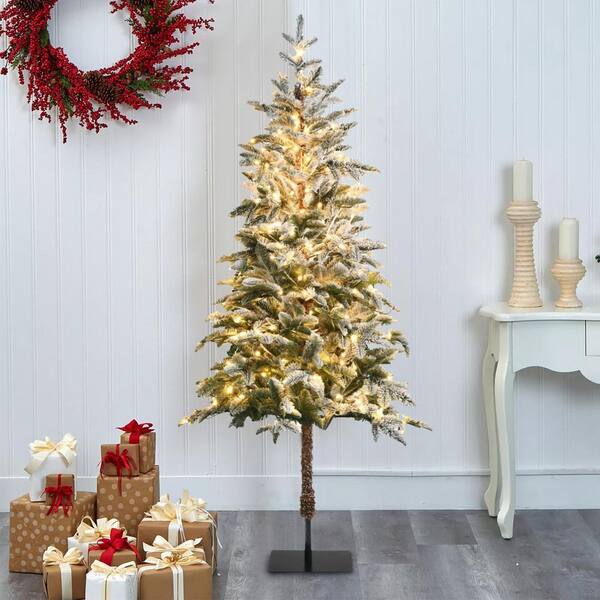 Angeles Home 7.5 ft. White Pre-Lit Hinged Artificial Christmas Tree with Remote Control Lights