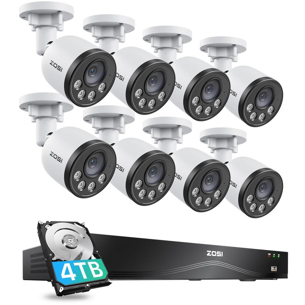 ZOSI 16-Channel(Up to 32CH) POE 4TB Home Security System and 8 Wired 4MP Outdoor Surveillance Cameras, Dual-Disk Backup