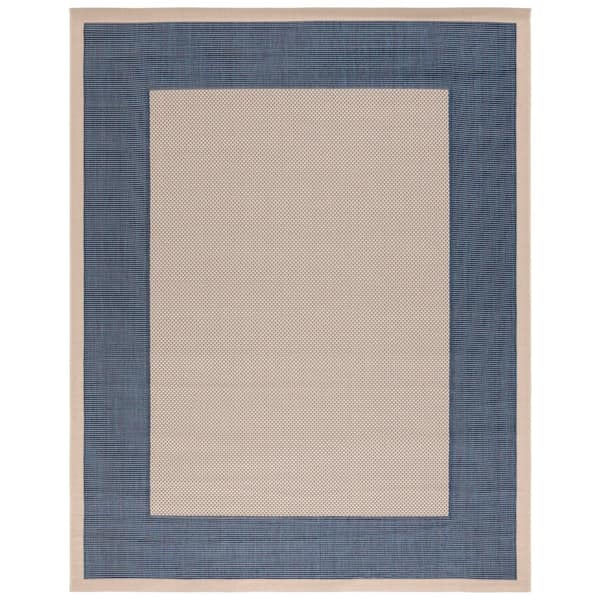 Courtyard Beige/Navy 10 ft. x 14 ft. Border Solid Color Indoor/Outdoor Area Rug
