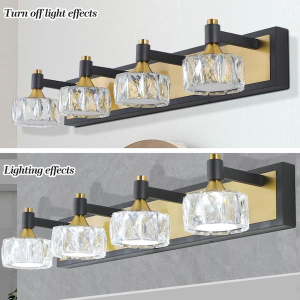 Xzkai Modern Crystal Bathroom 27.6 in. 4-Light Brown LED Vanity Light Over Mirror Bath Wall Lighting