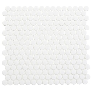 Stylish-Sweetpea Whitle White 11 3/8 in. x 12 15/16 in. Glossy Porcelain Round Mosaic Tile (9.7 sq. ft./Case)