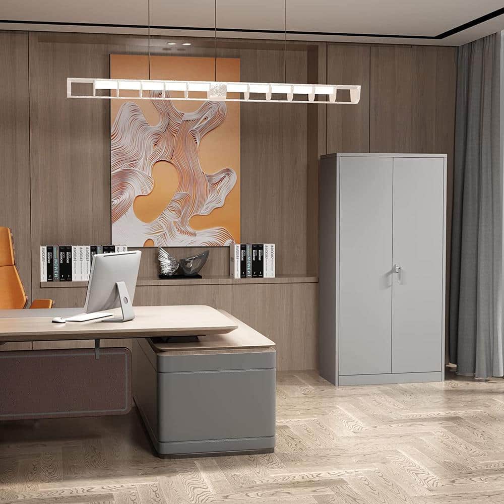 Gray 72 Inch Lockable Office Storage Cabinet with Adjustable Shelves