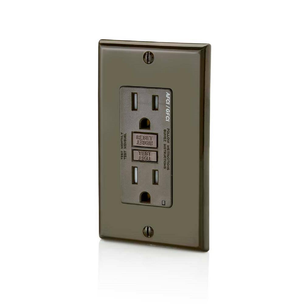 Brown Tamper-Resistant Dual-Function AFCI/GFCI Outlet with LED Indicator