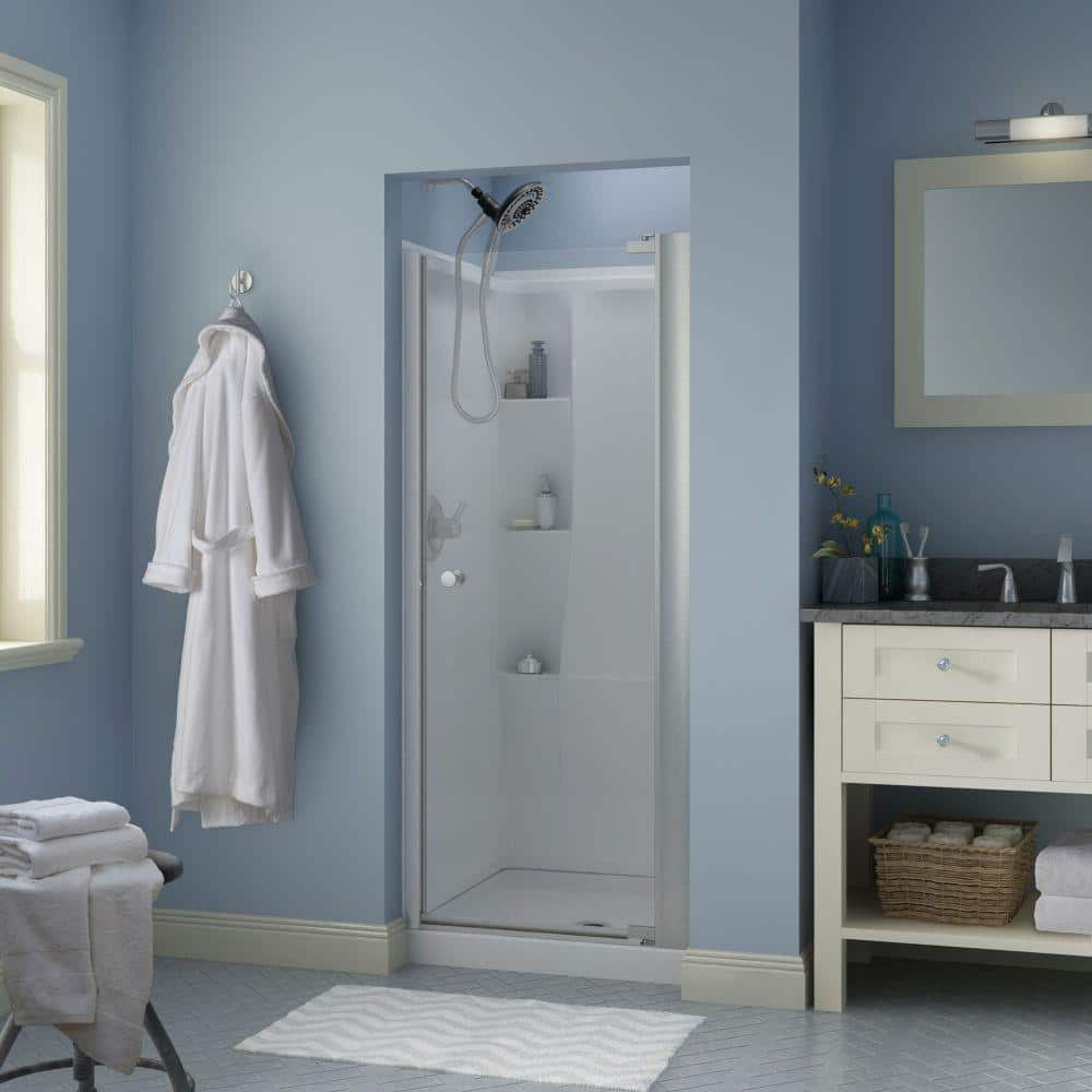 Lyndall 30 in. x 64-3/4 in. Semi-Frameless Contemporary Pivot Shower Door in Nickel with Clear Glass -  Delta, 2406357