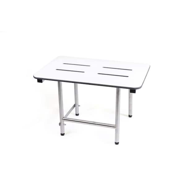 CSI Bathware Rectangle 18 in. W x 15 in. D Phenolic Slotted Swing Down Leg Shower Seat in White
