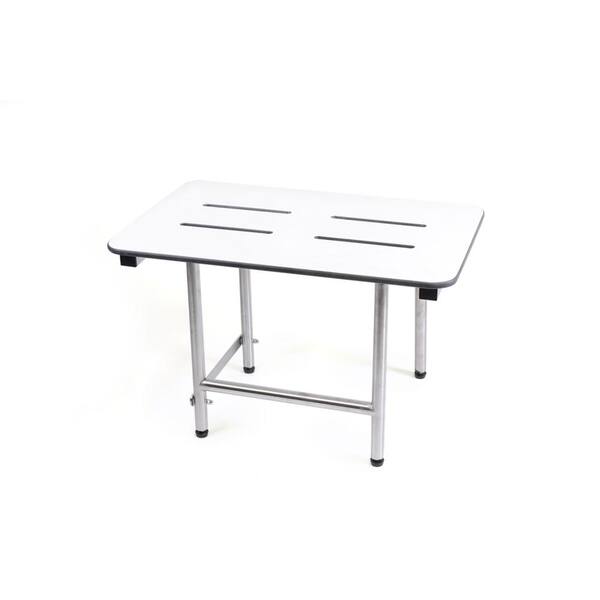 CSI Bathware 26 in W x 18 in D Rectangle White Phenolic Slotted Folding Shower Seat with Swing Down Legs
