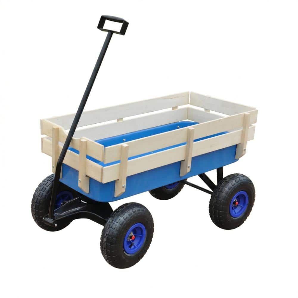 Outdoor Sport Wagon, Garden Tools Cart With Wooden Side Panels & Air Tires, Blue price history on PriceWatchPro