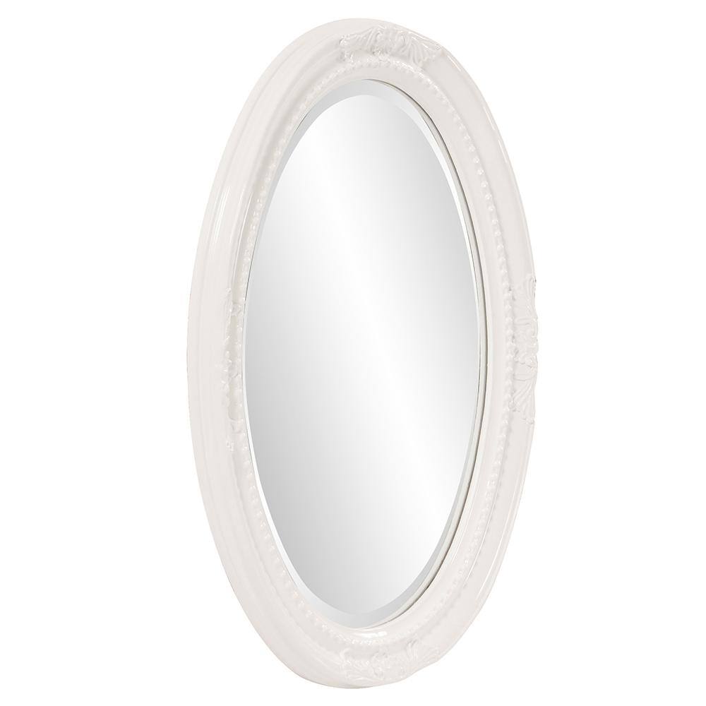 Glossy White Beaded Wood Oval Mirror 33"x25"
