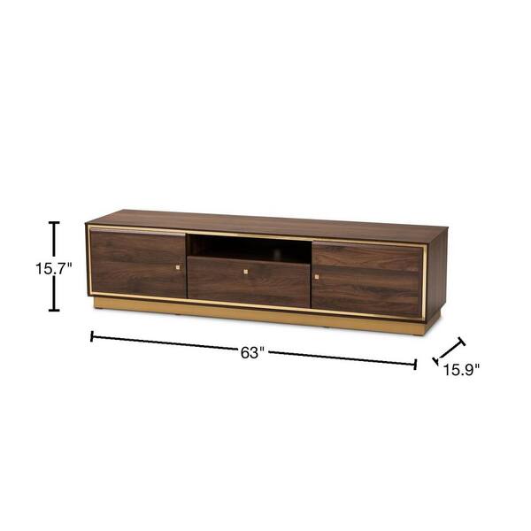 Baxton Studio Cormac 63 in. Walnut Brown and Gold TV Stand with