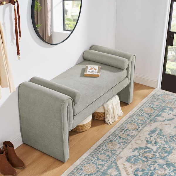 Noble House Infinisia Gray 50.4 in. Modern Upholstered Linen Bedroom Bench