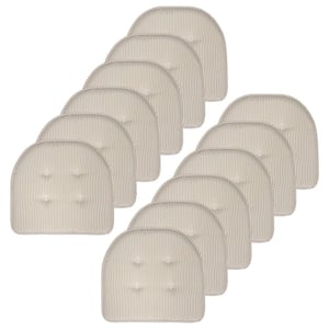 Pinstripe Memory Foam 17 in. x 16 in. U-Shaped Non-Slip Indoor/Outdoor Chair Seat Cushion Taupe (12-Pack)