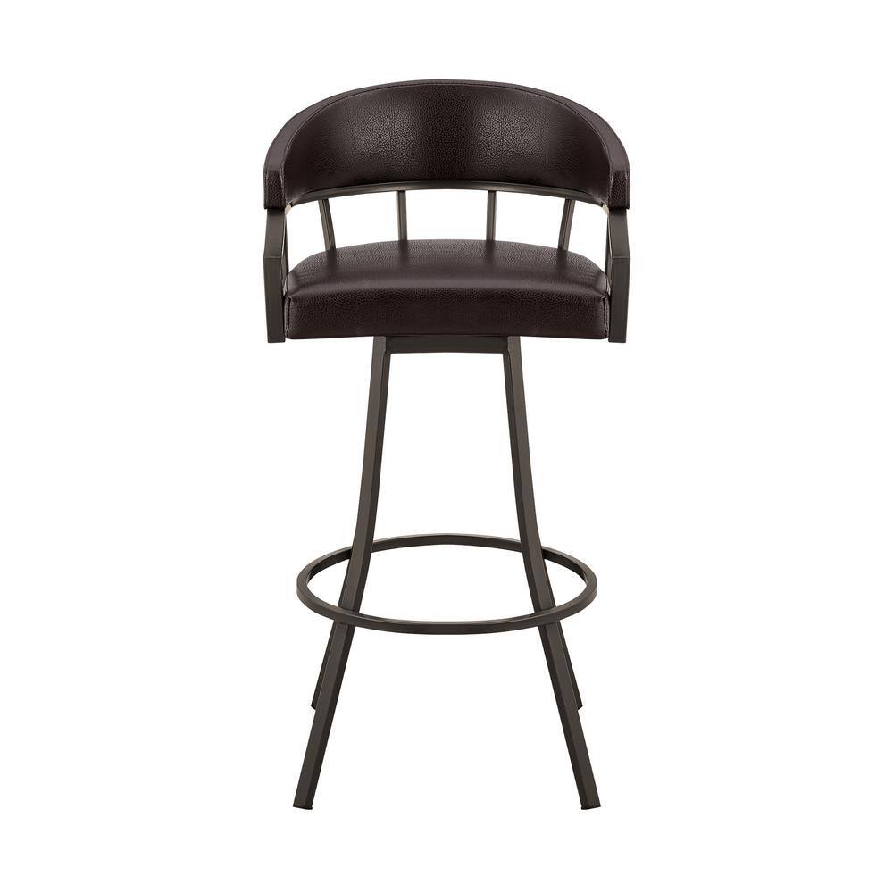 Palmdale 30" Java Brown Metal and Brown Faux Leather Swivel Bar Stool