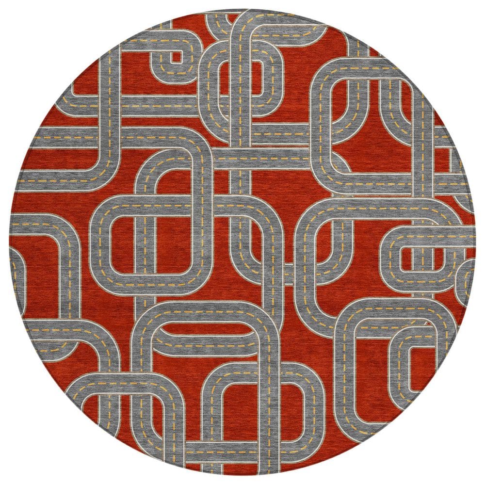 Chantille Machine Washable Indoor/Outdoor Abstract ACN2764 Red 8 ft. x 8 ft. Round Rug price history on PriceWatchPro
