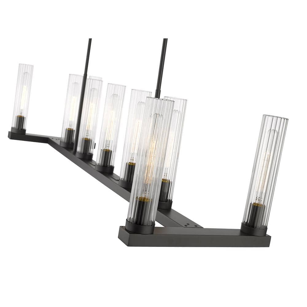 Beau 56" Bronze Steel and Glass 9-Light Linear Chandelier