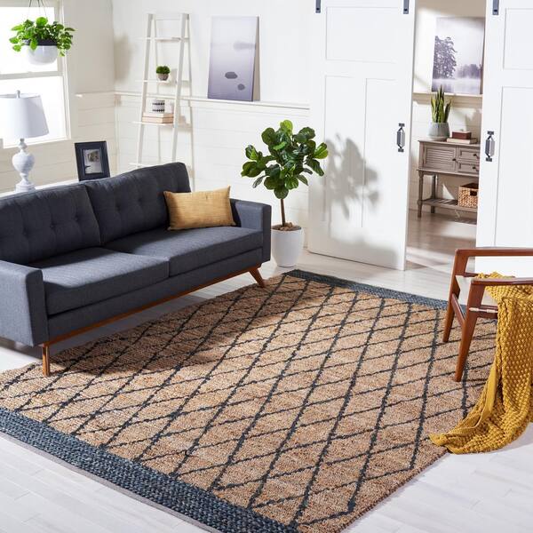 Natural Fiber Beige/Black 8 ft. x 10 ft. Border Multi-Diamond Area Rug