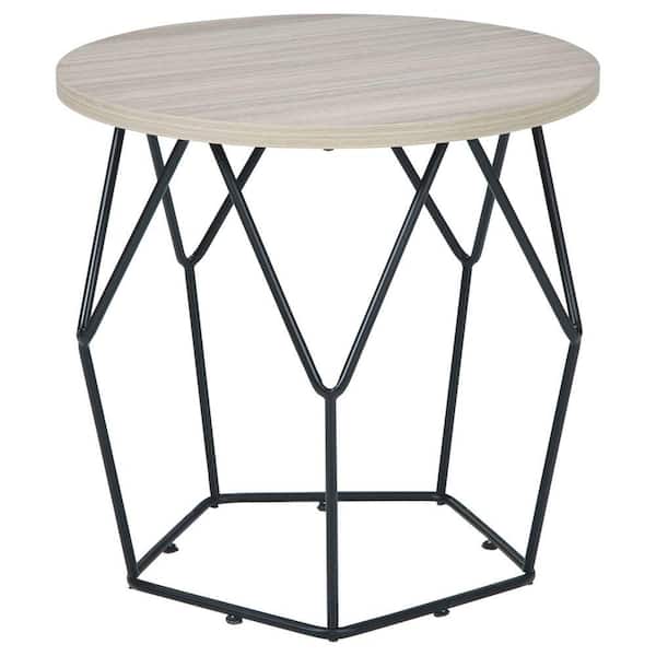 Benjara 24 in. Gray and Black Round Wood end table with Geometric Base