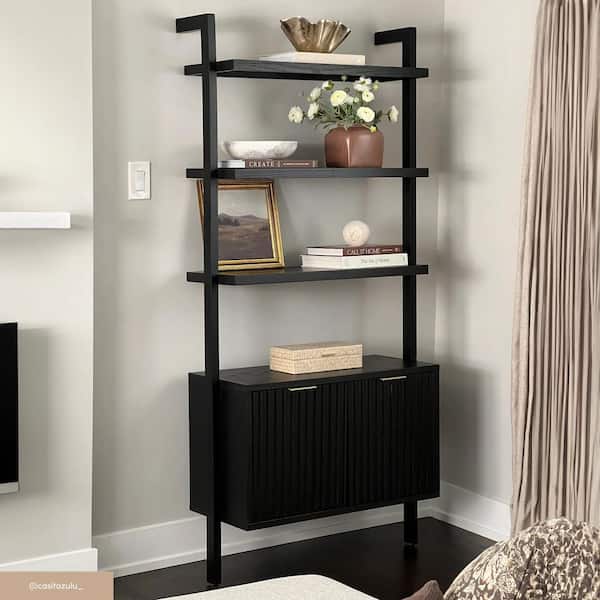 Nathan James Jasper 72 in. Tall Black Oak Solid Wood 3-Shelf