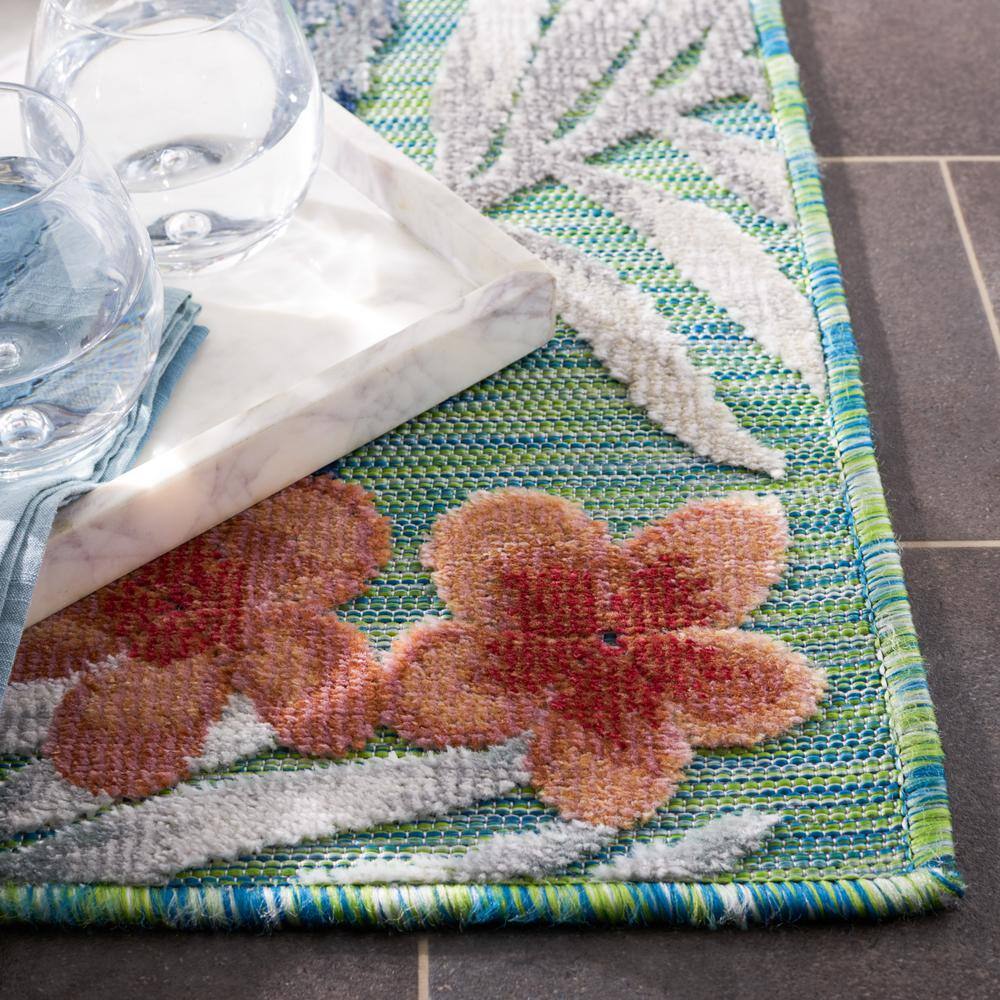 Coastal Breeze Gray Floral 27" Washable Synthetic Runner Rug