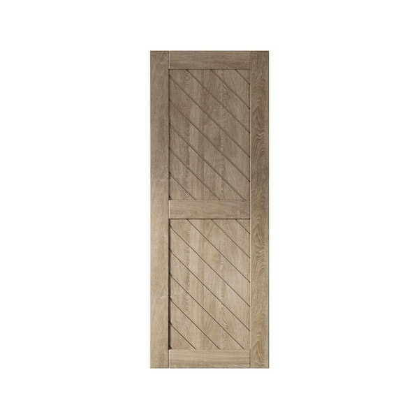HOMACER XT2 26 in. x 80 in. C-Panel Solid Core Classic Gray Slanted Stripe Design Pine Wood Interior Sliding Barn Door Slab