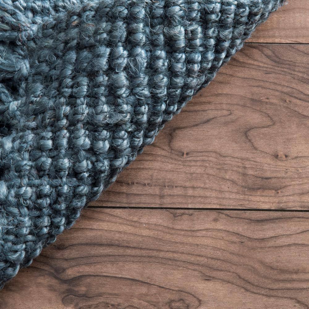 Handmade Blue Wool Braided Reversible Rug, 38" x 7"