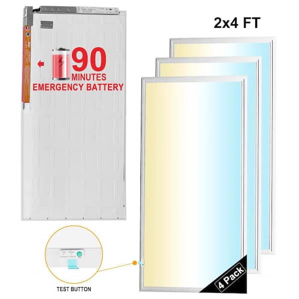 2ft. x 4ft. 200-Watt Equivalent Adjustable Lumens, CCT Integrated LED Panel Light with Emergency Battery Backup 4-Pack