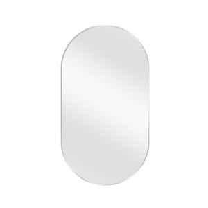 18 in. W x 30 in. H Oval Shape Aluminum Framed Wall Bathroom Vanity Mirror in Silver (Screws Not Included)