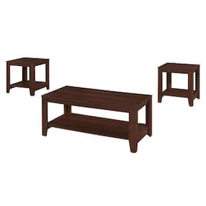 Jasmine 3-Piece 42 in. Cherry Large Rectangle Wood Coffee Table Set with Shelf