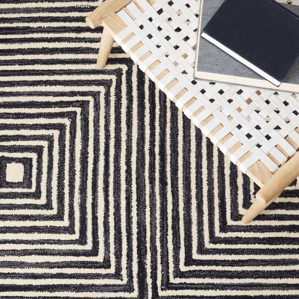 Elegant Black and Beige Hand-Tufted Wool Rug, 4' x 6'