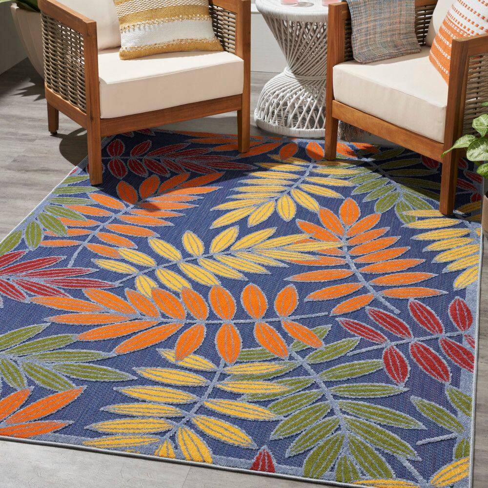 Navy Multicolor Floral Synthetic Rectangular 6' x 9' Rug