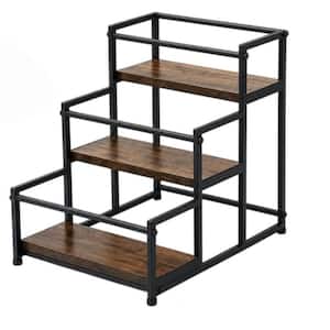 3-Tier 12-Bottle Brown 13 in. W Tabletop Wine Rack, Coffee Syrup Rack, Bottle Holder, Pantry Storage for Liquor, Spice