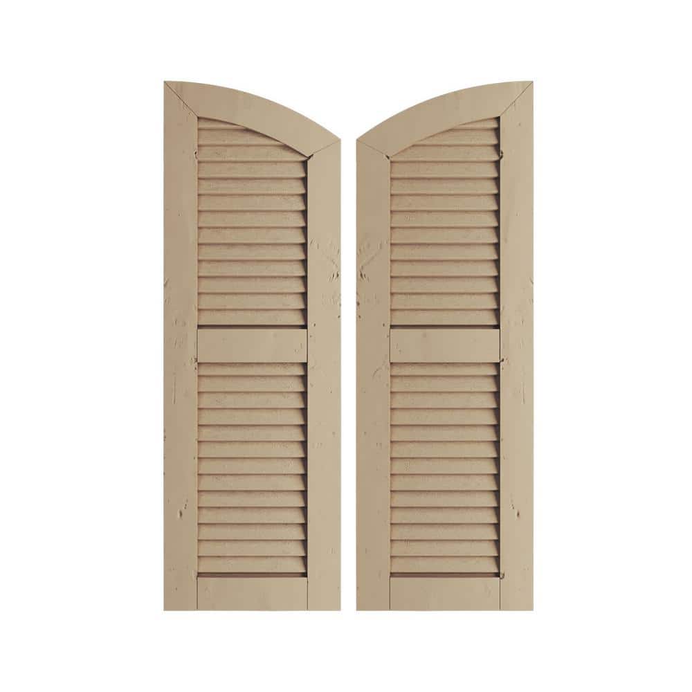 18 x 44 in. Timberthane Polyurethane Knotty Pine 2-Equal Louvered with Elliptical Top Faux Wood Shutters Pair in Primed price history on PriceWatchPro