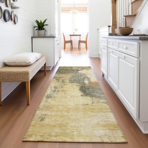 Mayfield Premium Machine Washable Abstract AMF1068 Sage 2 ft. 3 in. x 7 ft. 6 in. Runner Rug