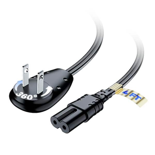 MAXIMM 4 ft. 16/2 Light Duty Indoor C7 Cord with 360° Rotating 2-Prong Flat Plug, Black