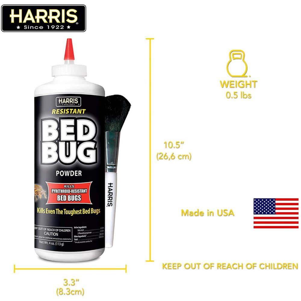 Harris Resistant Bed Bug Powder with Applicator Brush, 4 Oz