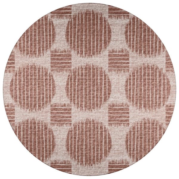 Addison Rugs Yuma Brown 8 ft. x 8 ft. Geometric Indoor/Outdoor Washable Area Rug