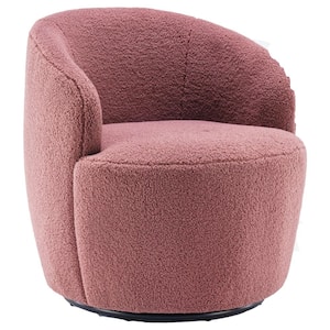 Pink Teddy Fabric Swivel Accent Barrel Chair