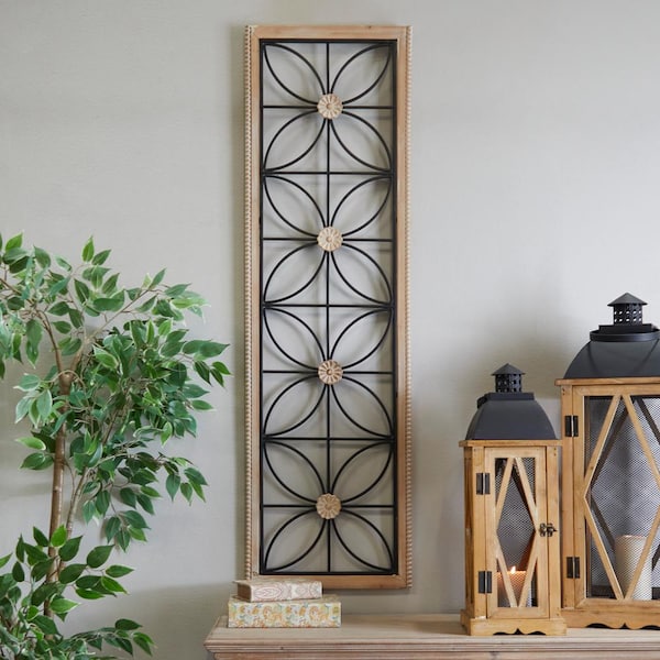 Litton Lane 50 in. x 15 in. Black Metal Farmhouse Geometric Wall Decor
