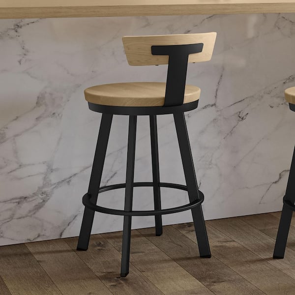 Astrid 32.5 in. H Swivel 24 in. Counter Stool - Natural Birch Wood / Black Metal