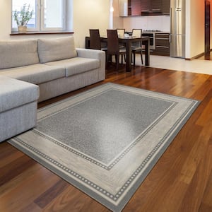 Basics Collection Non-Slip Rubberback Bordered Design 5x7 Indoor Area Rug, 5 ft. x 6 ft. 6 in., Light Gray