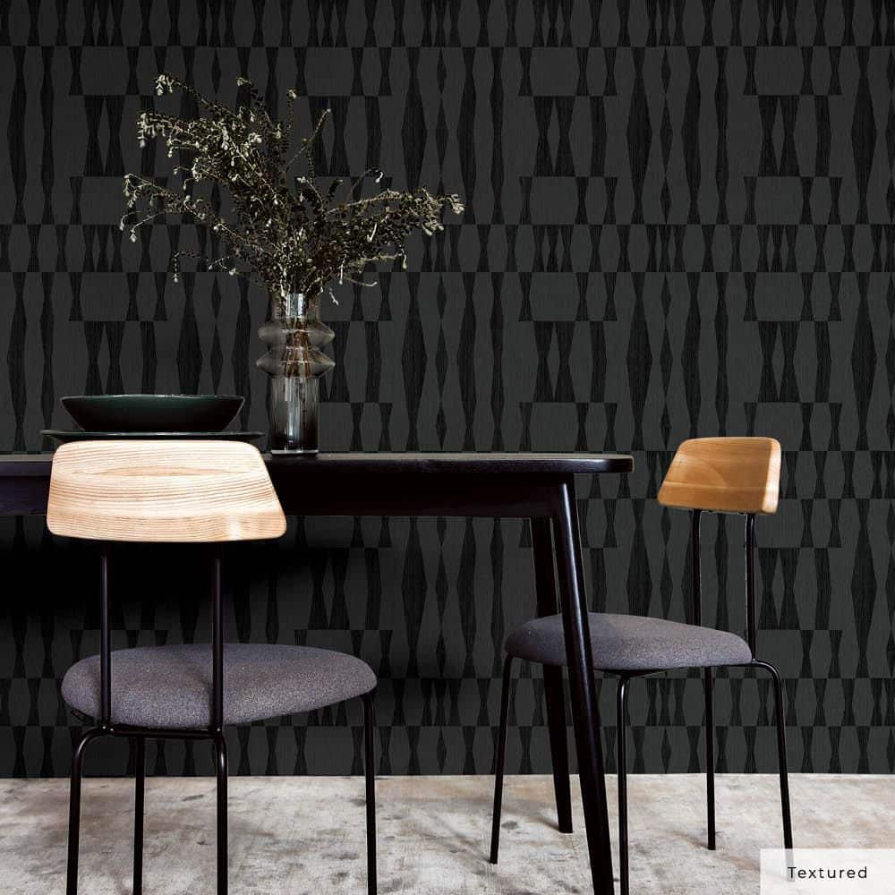 Carbon Textured Grasscloth Geo Peel and Stick Wallpaper