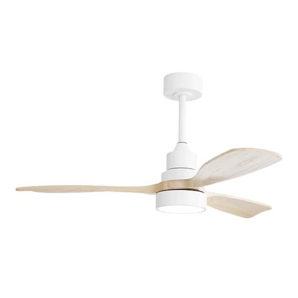 48 in. Indoor White and Wood Modern Ceiling Fan with Dimmable Light 6 Speed Reversible DC Motor and Remote Control