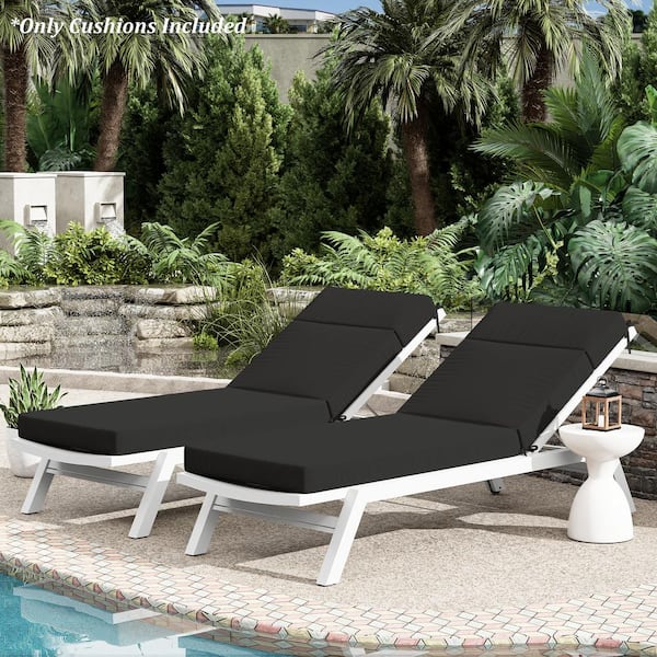 80 in. x 26 in. x 4 in. ( 2-Pack ) Outdoor Water-Resistant Replacement Chaise Lounge Seat Cushion Black