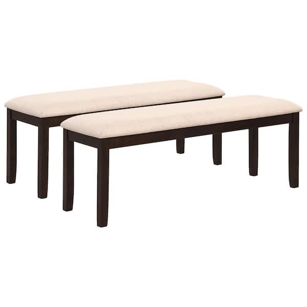 Gymax Set of 2 Dining Bedroom Bench Upholstered Fabric Entryway Bench w/Padded Seat Kitchen Beige