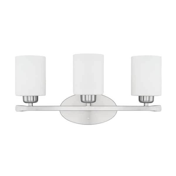 20.5 in. W x 9 in. H x 7 in. E 3-Light Soft White Glass Vanity Light in Brushed Nickel
